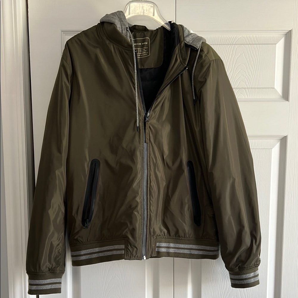 American Eagle Boys Men Performance Hooded Spring Bomber Jacket Coat Like NEW